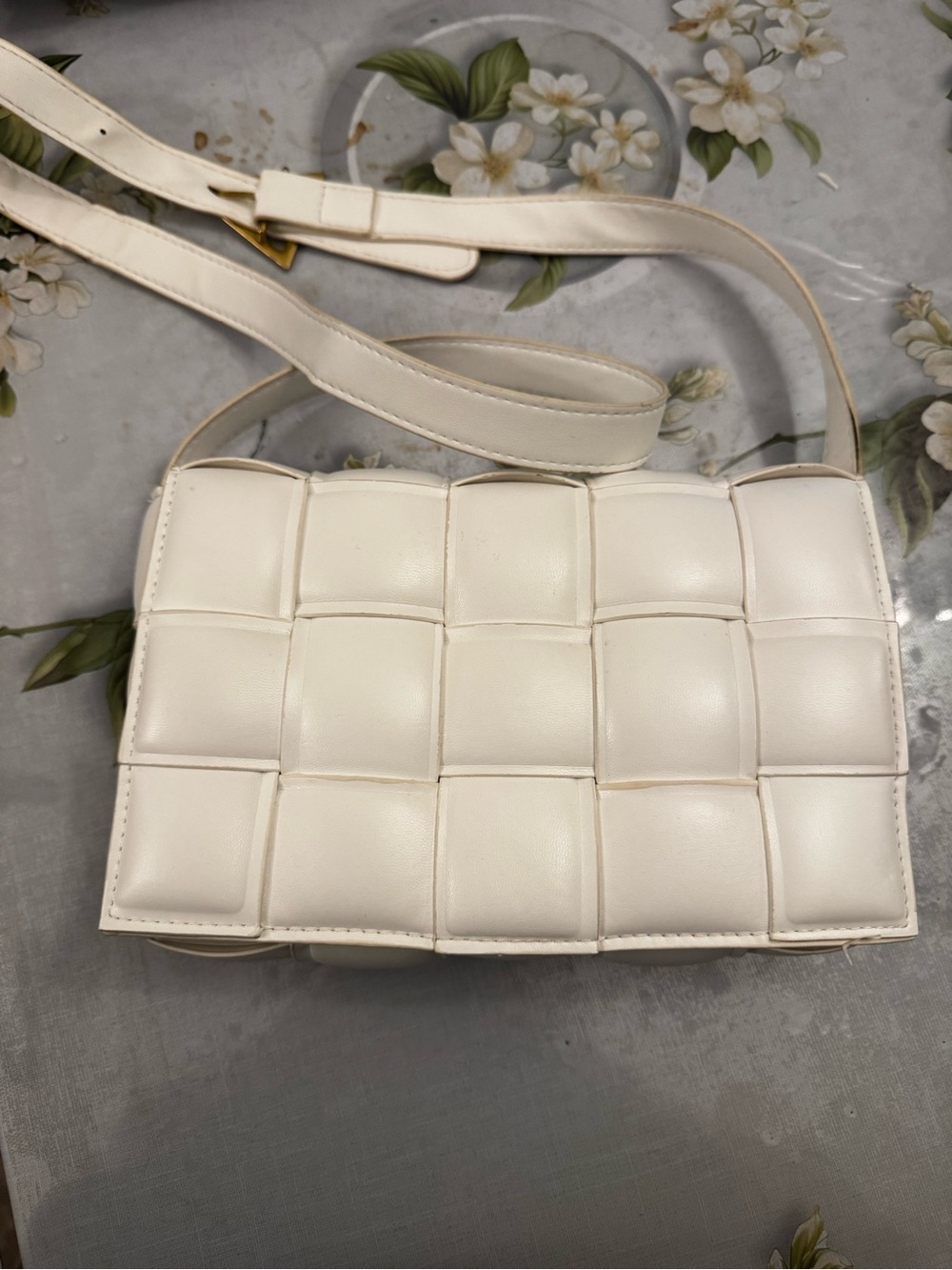 Woven Square Panel Crossbody Bag - White